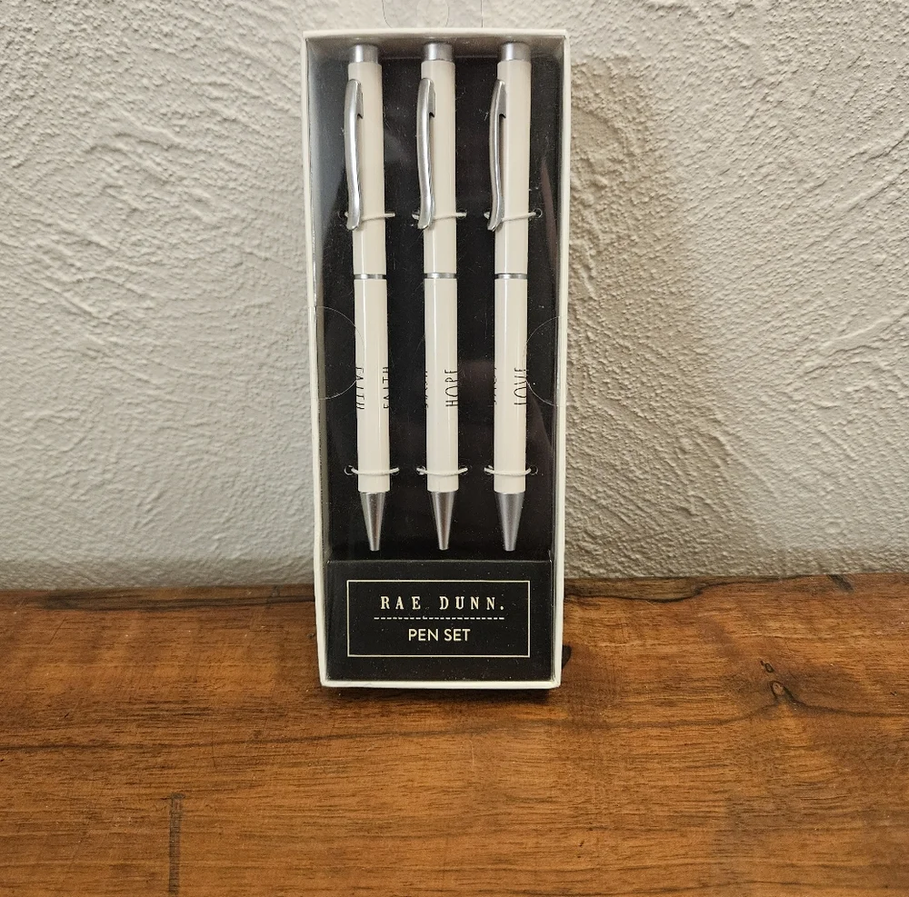 Rae Dunn Ballpoint Pen Set Faith Hope Love 3 Piece Gift Set New in Box